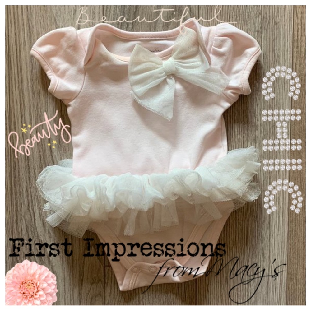First Impressions Macys Baby Pink Tutu bow onesie - Picture 1 of 3